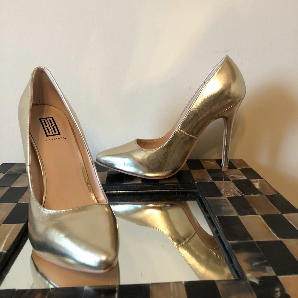 SS Signature Metallic Gold Pointed Toe High Heels